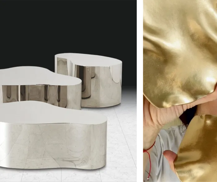 Mirror-polished chrome finish and gold liquid metal sample