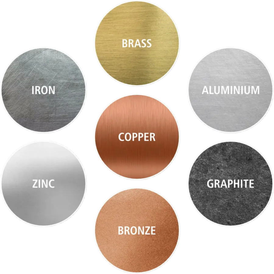 Sample palette of Lazlo's liquid metal finishes